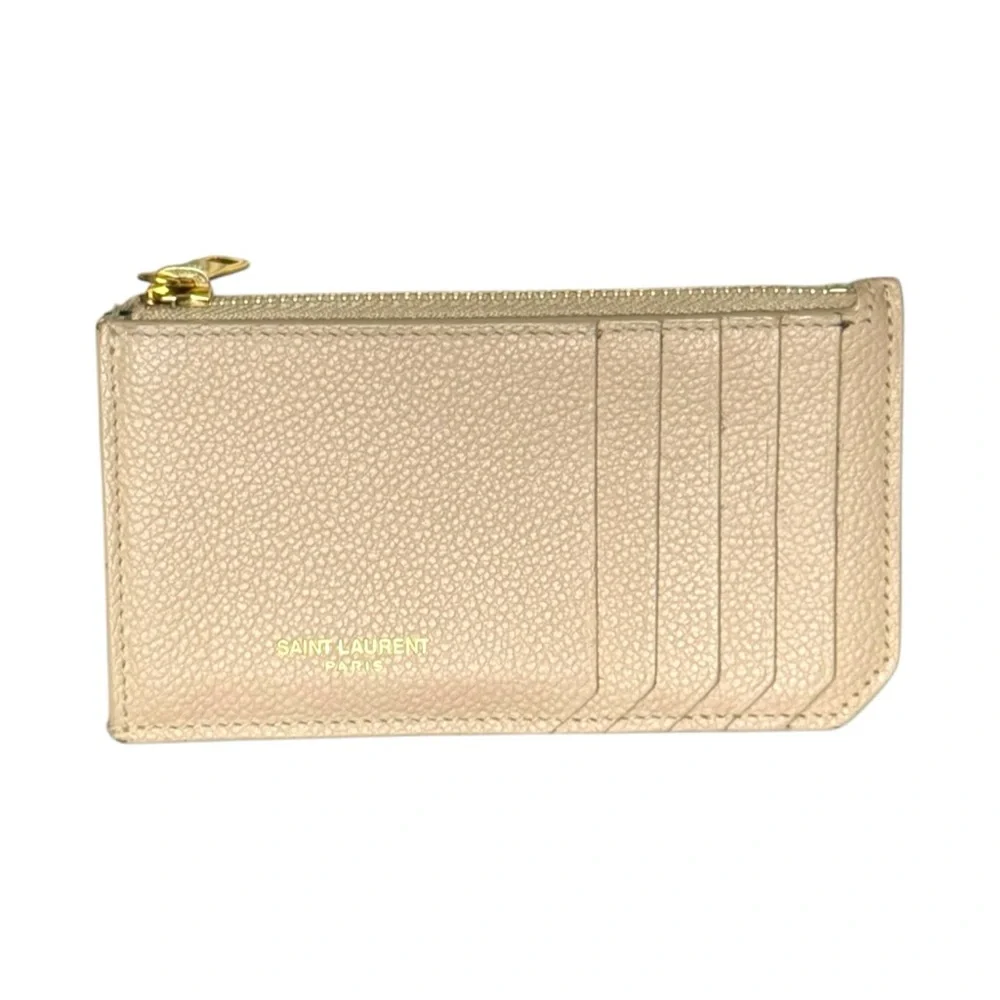 EUC Saint Laurent Zip Card Holder - Beige Grained Leather - Picture 1 of 3